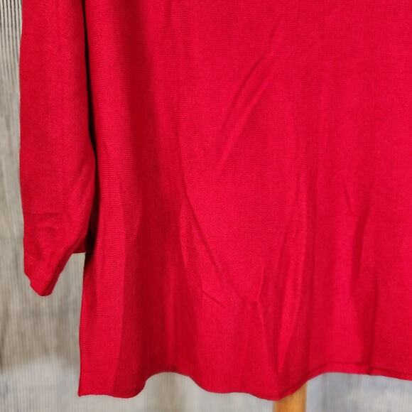 Chicos $99 Medium Red Rayon Cashmere Blend Pullover Boatneck 3/4 Sleeve - Picture 2 of 8
